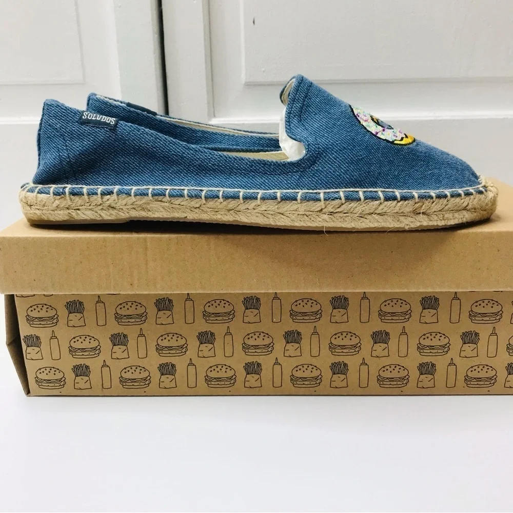 New SOLUDOS Jason Polan Vintage Denim Donut Smoking Slipper Size 7